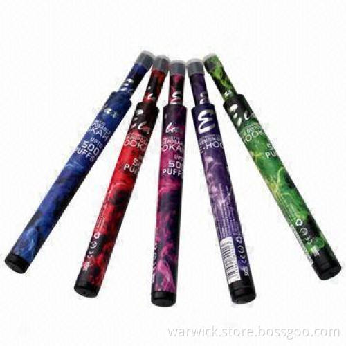 500-puff Colorful Disposable E-hookah, 9.2mm Diameter